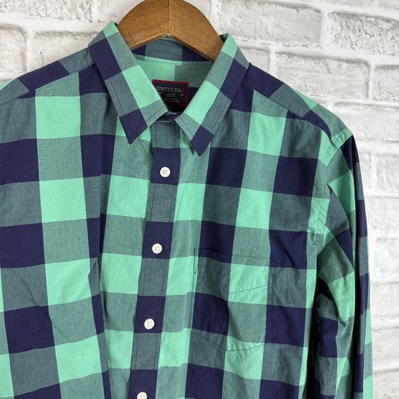 UNTUCKit Bonarda Slim Fit Mint Green Navy Check Button up Shirt Mens LARGE - Picture 1 of 9